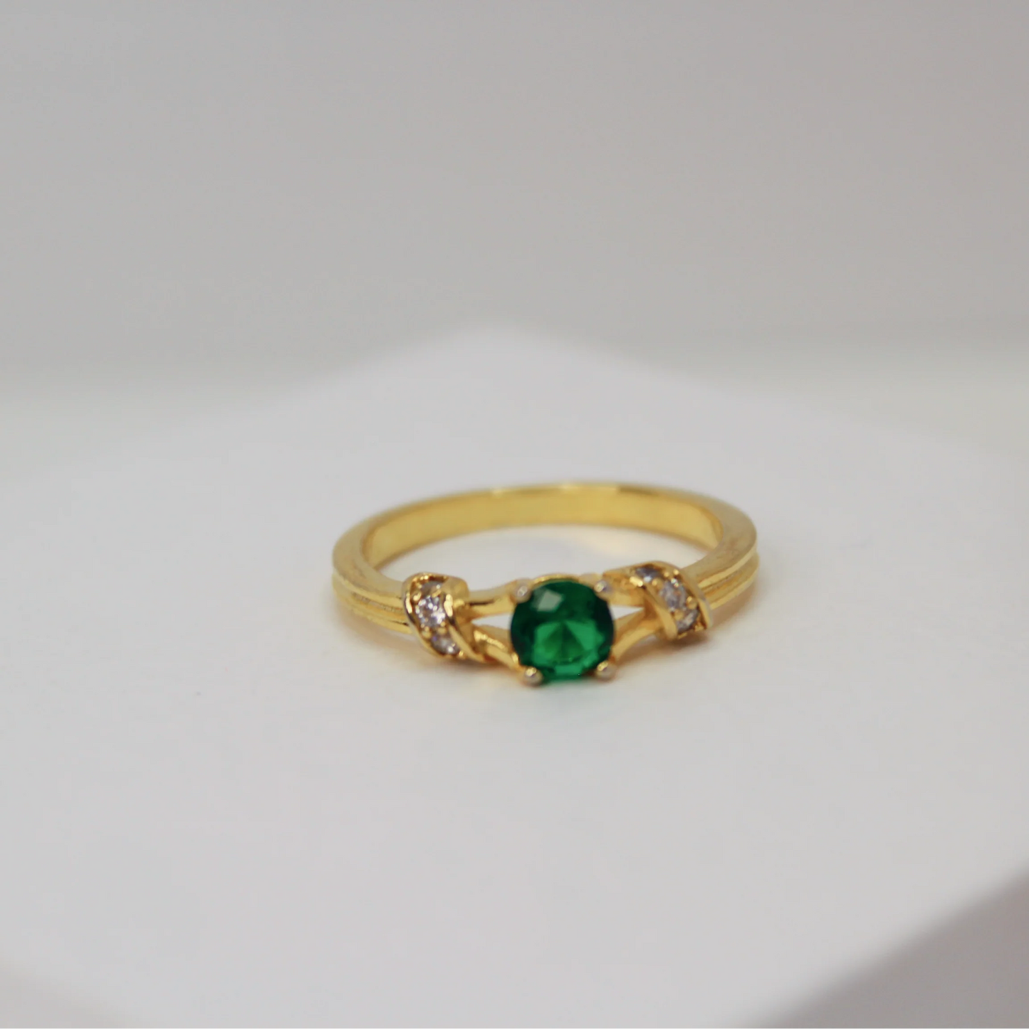 Round Halo Emerald Ring