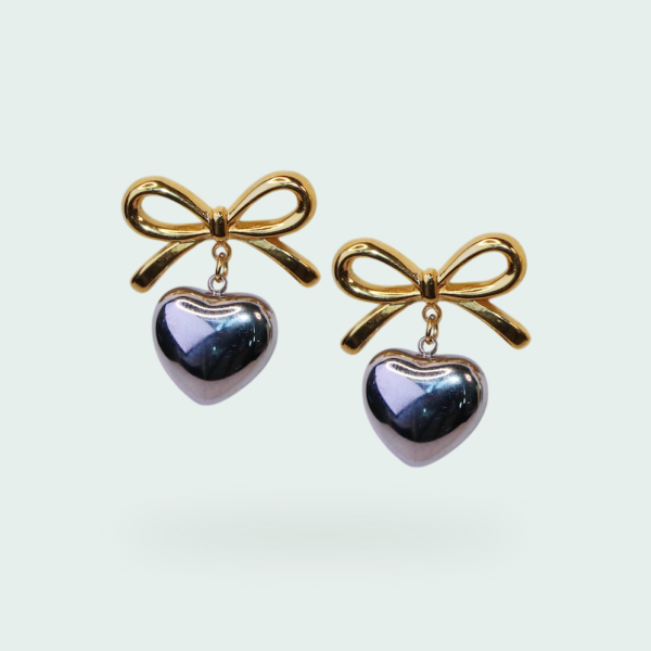 Heart & Bow Earrings - Silver