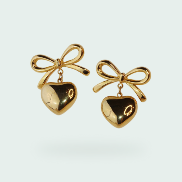 Heart & Bow Earrings - Gold